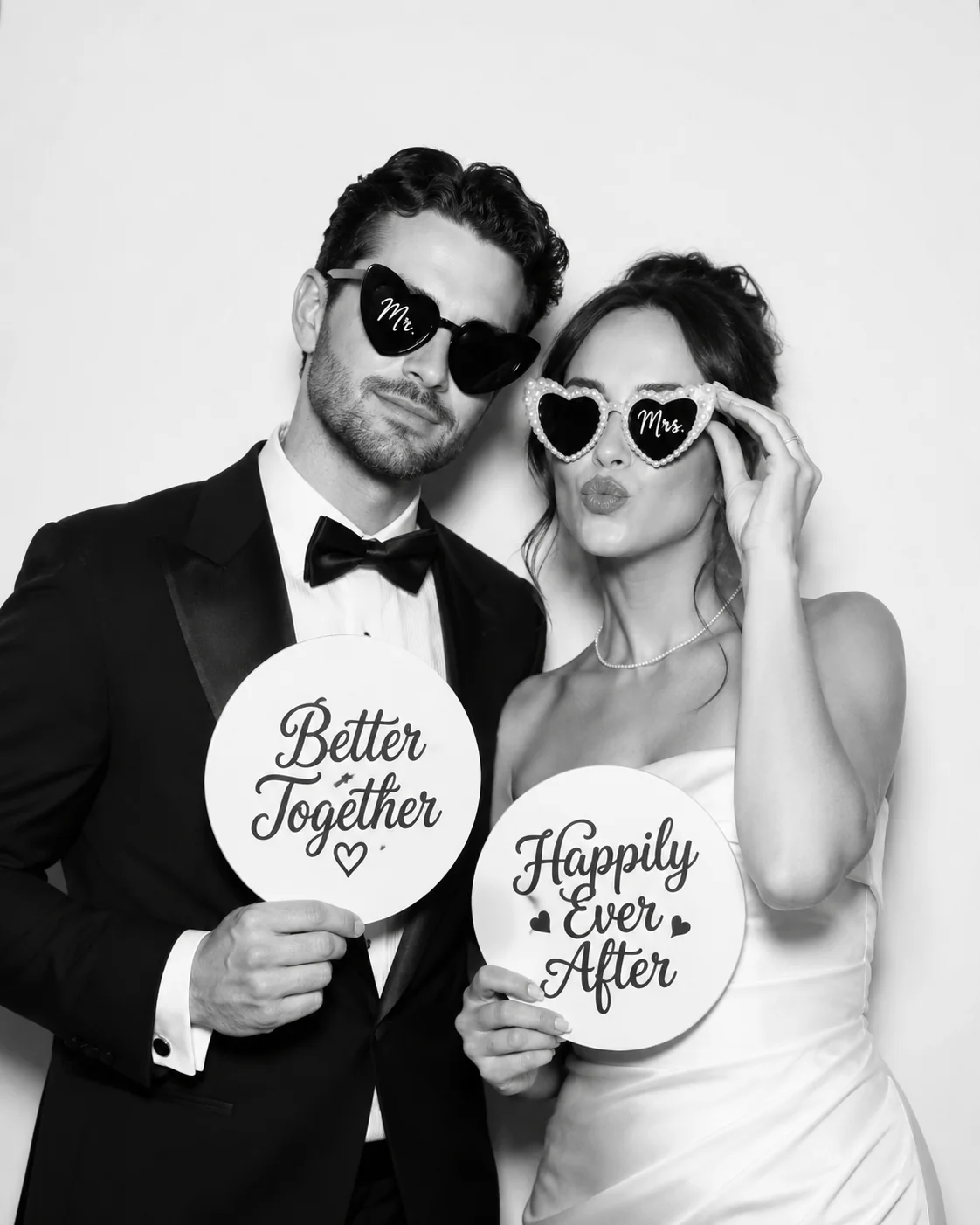A couple photographed in glam black and white